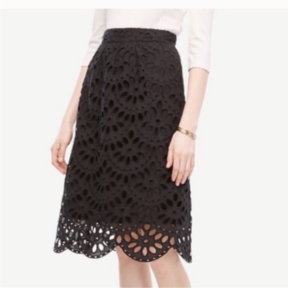 Ann Taylor Petite Black Eyelet Scalloped Skirt‎